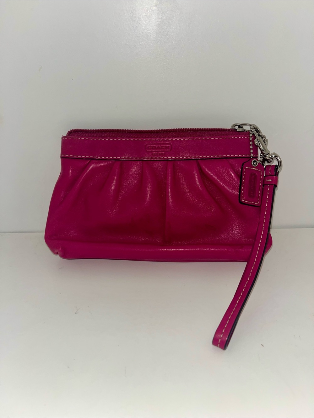 Coach Bright Fuchsia Leather Wristlet